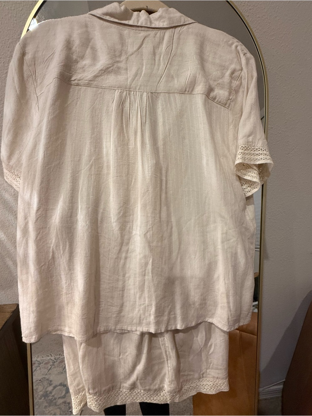 Japna Cream Short Sleeve Button Pajama Set with Lace Accents - Picture 3 of 9